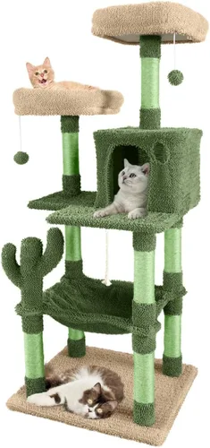Miniatura 17 de CAPHAUS Torre de escalada alta moderna para juego en interiores para gatos grandes y gatitos, de 70 pulgadas con percha superior, casa cueva