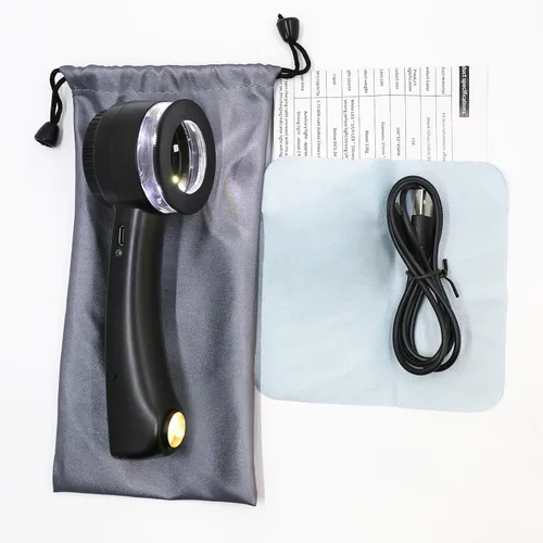 Miniatura 8 de Lupa de mano para joyería, 10 unidades, recargable por USB, con luces LED y UV y superluces tricolor, lentes de vidrio K9 de 1.181 in, lupa