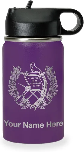 Miniatura 33 de LaserGram Botella de agua personalizada, bandera de Guatemala, acero inoxidable de doble pared aislada al vacío con popote superior, regalo grabado