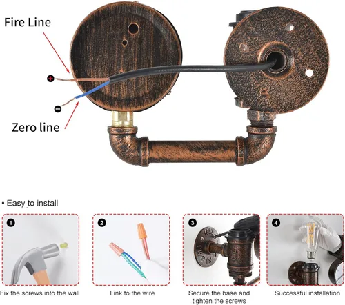 Miniatura 3 de XEYOU Aplique de pared Steampunk de hierro fundido vintage industrial E26 Edison bombilla lámpara de pared de tubo retro para cafetería, bar