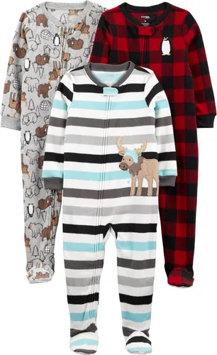 Miniatura 24 de Simple Joys by Carter's - Pijama de forro de vellón resistente al fuego para niños pequeños y bebés, holgada, con pies, paquete de 3