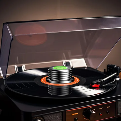 Miniatura 4 de Estabilizador de peso de récord, aluminio 60Hz LP peso 9.5oz Estabilizador de disco Nivel 45RPM Estroboscópico Disco de grabación 3 en 1, abrazadera