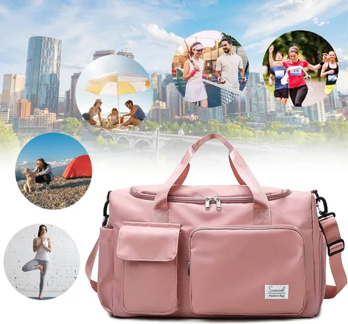 Miniatura 8 de Bolsa deportiva de gimnasio con compartimento para zapatos, bolsa de viaje con bolsillo separado seco húmedo para hombres y mujeres, bolsa de noche