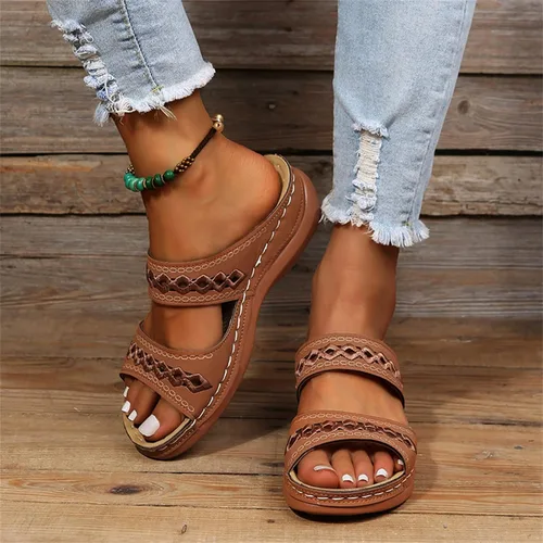 Miniatura 21 de Ladmiple Sandalias ortopédicas florales de moda 2023 con soporte de arco, zapatillas romanas casuales con puntera abierta