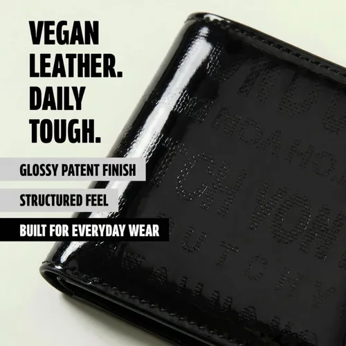 Miniatura 4 de Von Dutch Cartera biplegable, cuero vegano, diseño delgado unisex para hombres y mujeres, Negro, Cartera de guión de doble pliegue