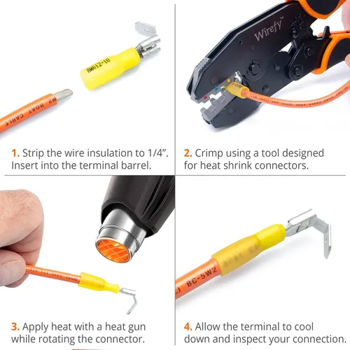 Miniatura 6 de Wirefy 90 conectores de pala termorretráctiles – Conectores de alambre de 3 vías – Conectores de doble pala – Terminales de desconexión rápida