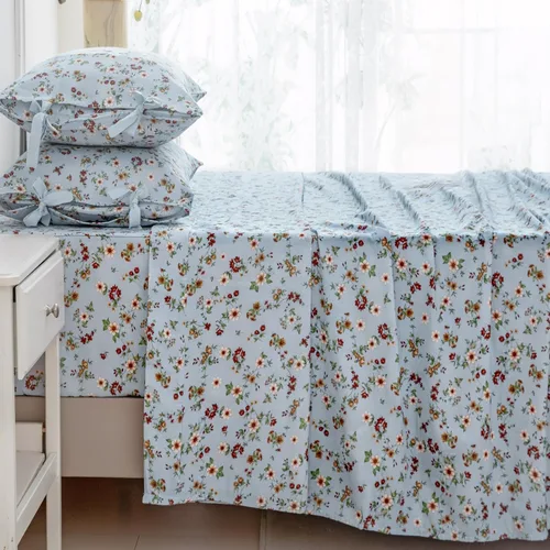 Miniatura 42 de FADFAY Juego de sábanas de tamaño individual para niñas, ropa de cama de algodón con flores, sábanas rosa pálido y amarillo claro con rosetas, ropa