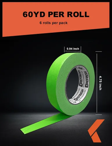 Miniatura 2 de KREFINISH Cinta de Pintor para Automóvil - Cinta de Enmascarar Automotriz Verde Sin Residuos - Resistente al Calor para Cabina de Pintura, 0.94