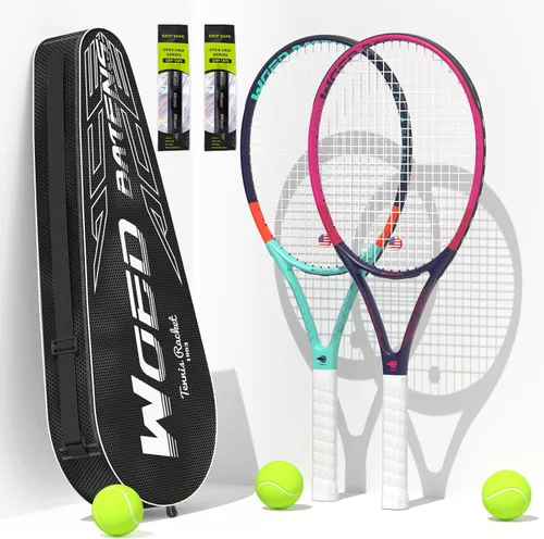 Raqueta de tenis para 2 jugadores adultos, perfecta para principiantes y jugadores profesionales, raqueta de tenis de velocidad de 27", incluye Azul