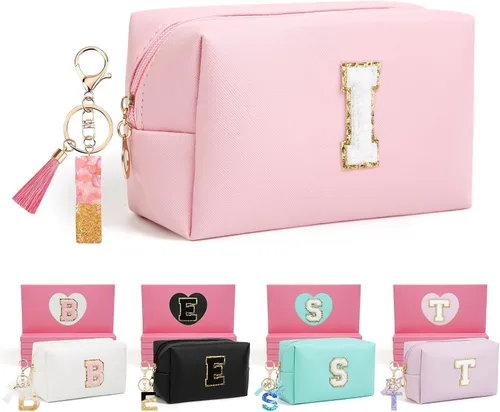 Miniatura 64 de AIBFRID 2 piezas de bolsas de maquillaje iniciales para mujeres, regalos de cumpleaños para niñas de 4 5 6 7 8 9 10 11 12 años, bolsas de cosméticos
