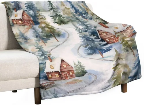 Miniatura 12 de Manta de invierno de acuarela de Navidad en el bosque, manta cálida y acogedora para sofá, cama para adultos, 30 x 40 pulgadas, manta de microfibra