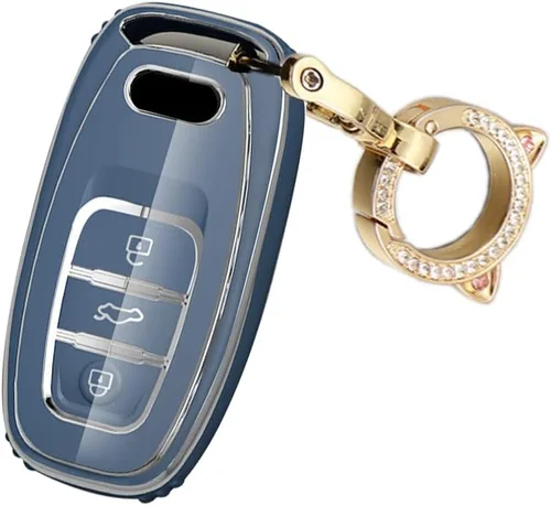 Miniatura 12 de ontto Funda para llavero compatible con Audi Q5 SQ5 Q3 Q7 Q8 A3 A4 A5 A6 A7 llavero remoto sin llave, carcasa brillante con borde plateado negro