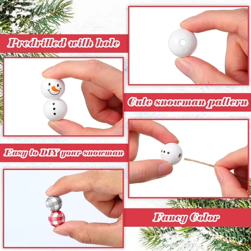 Miniatura 3 de 180 cuentas de madera de muñeco de nieve de Navidad, cuentas de madera de invierno, cuentas redondas de madera de búfalo de Navidad, cuentas