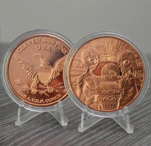 Miniatura 2 de We'll Be Back Aliens Moneda redonda coleccionable de cobre .999 de 1 onza en cápsula - COA by Heavenly Metals Volveremos