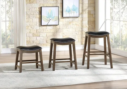 Miniatura 8 de Homelegance Ordway Taburete de Altura de Mostrador de Madera Maciza - Taburete de Cocina Saddle, Taburetes de Altura de Mostrador para Comedor, Negro
