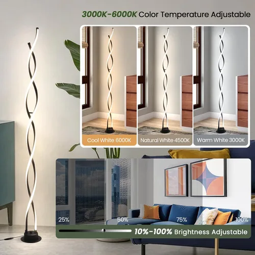 Miniatura 2 de ADISUN Lámpara de pie moderna de 31 W, lámpara de pie LED en espiral para sala de estar, lámpara de pie regulable de 3 colores con control remoto