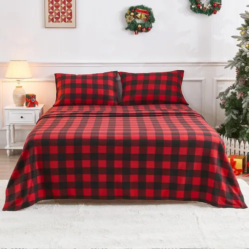 Miniatura 30 de Viviland Juego de sábanas de microforro polar tamaño matrimonial, sábanas ajustadas tipo franela para Navidad con bolsillo de 15" de profundidad