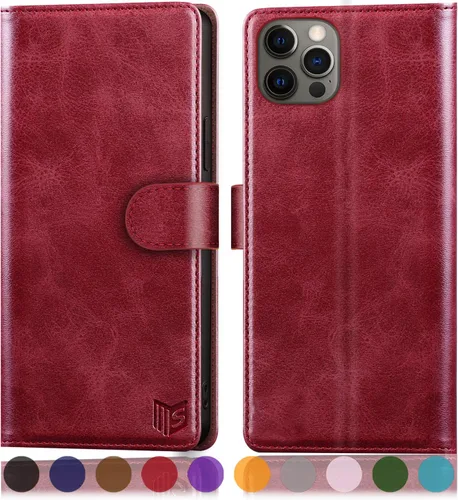 Miniatura 7 de SUANPOT Funda de piel tipo cartera para iPhone 12 Pro Max con bloqueo RFID, tarjetero de crédito, libro de folio magnético de poliuretano