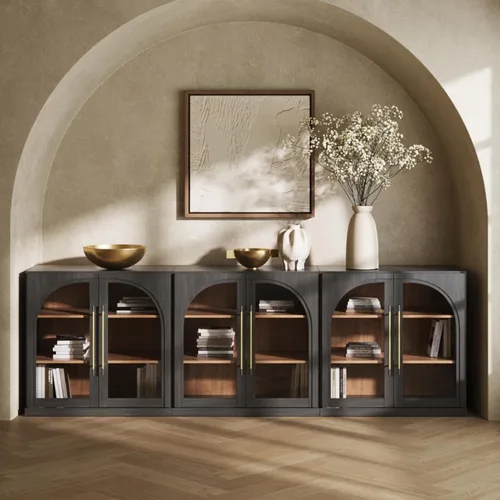 Miniatura 23 de BELLEZE Aparador Modular Acanalado Buffet con Almacenamiento, Mesa Consola Moderna de Mediados de Siglo con Puertas Arqueadas Simétricas, Elegante