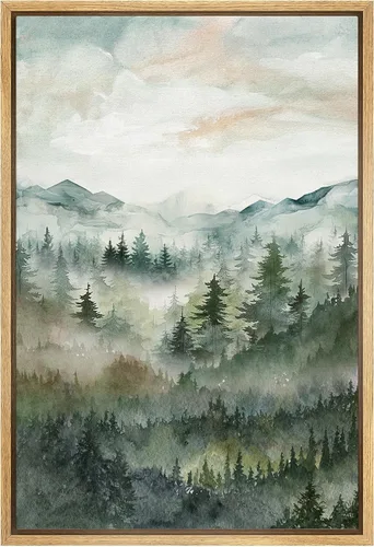 Miniatura 20 de SIGNWIN Lienzo Enmarcado Impresión de Arte de Pared Collage de Hojas de Bosque Verde Pastel Naturaleza Vida Silvestre Ilustraciones Arte Moderno