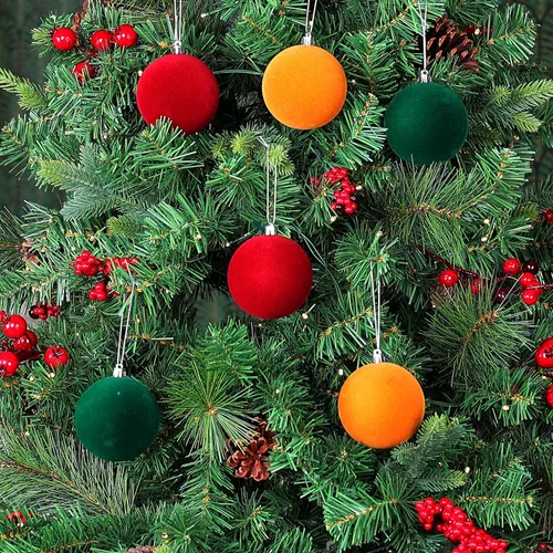 Miniatura 4 de Amooca Bolas de Navidad grandes de 3.15 pulgadas, adornos flocados para colgar en el árbol de Navidad, decoración para colgar en el árbol