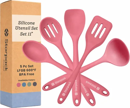 Starpack Juego de utensilios de cocina de silicona 'Revuelve y sirve' (5 piezas) - 26.7 cm - Juego de utensilios de cocina resistente al calor hasta