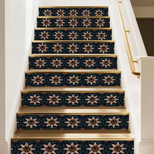 Miniatura 3 de PLIGREAT - 15 tiras de adhesivos vintage para escaleras, calcomanías de estrella boho para peldaños, autoadhesivas, vinilo retro, murales