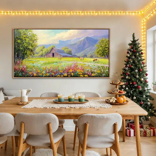 Miniatura 16 de AJAZIKO Arte de Pared de Vaca de las Tierras Altas - Decoración de Pared de Granja y Campo Rústico, Cuadros Grandes en Lienzo para Sala de Estar