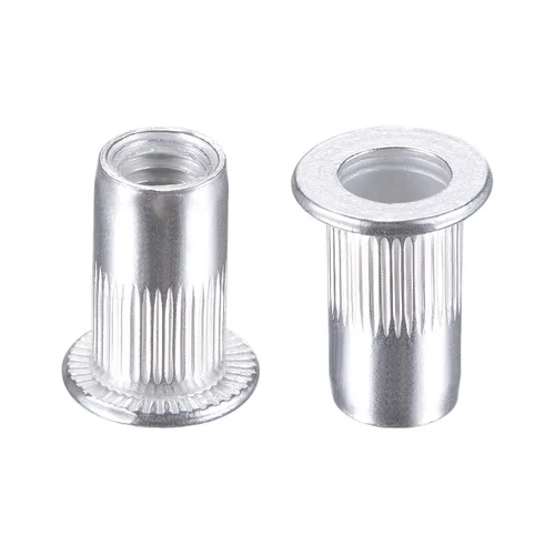 Miniatura 7 de uxcell Tuercas de remache M3 aleación de aluminio moleteado cabeza plana roscada tuerca de inserción plateada 50pcs