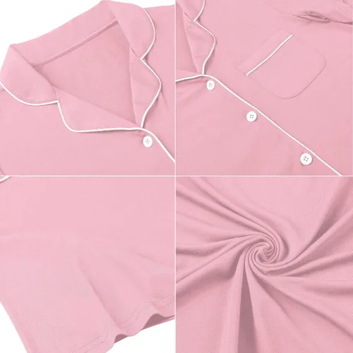 Miniatura 64 de Samring Camisón de pijama para mujer, manga corta/larga, con botones, camisón para dormir, camisón para novio, talla XXL
