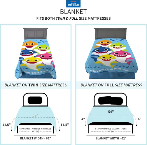 Miniatura 4 de Franco Ropa de cama para niños, manta de felpa súper suave, 62 x 90 pulgadas, Baby Shark Tiburón bebé