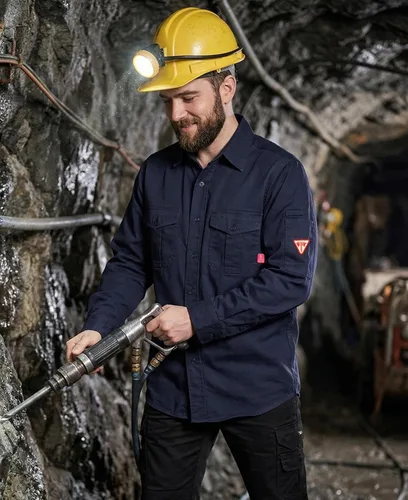 Miniatura 3 de TICOMELA Camisa de soldadura FR de peso medio para hombre, 7.5oz 100% algodón NFPA 2112 CAT2 - Camisa de trabajo con botones resistente al fuego