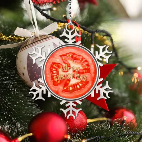 Miniatura 4 de Adorno de copo de nieve verde para árboles de Navidad, frutas, comida realista, adornos de Navidad personalizados 2022, divertido recuerdo de metal