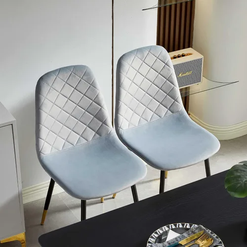 Miniatura 7 de NORDICANA Sillas de comedor de terciopelo, sillas laterales tapizadas de color sólido para la cocina, juego de 2 con patas de metal, gris