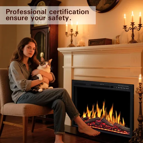 Miniatura 8 de Inserto de chimenea eléctrica de 34 pulgadas, llama intercambiable ajustable y colores de troncos, velocidad y brillo de llama variables, control