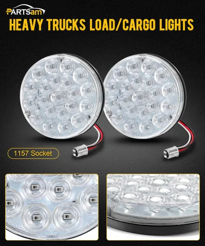 Miniatura 2 de Partsam - Luces traseras redondas de 4 pulgadas con 21-2835 LEDs azules, luces auxiliares de carga de carga con zócalo 1157, junta TPE, lente