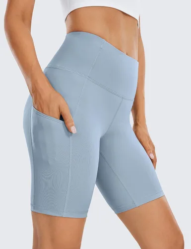 Miniatura 2 de CRZ YOGA Womens Naked Feeling Light Biker Shorts with Pockets 8 Inches - High Waisted Workout Athletic Running Yoga Shorts
