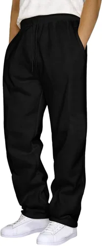 Pantalones deportivos de vellón tipo cargo para hombre, con cintura elástica, pantalones deportivos con cordón y bolsillos, Negro-117