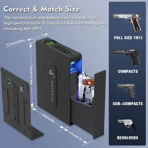 Miniatura 2 de Caja fuerte biométrica deslizante para pistolas para hogar, mesita de noche, guardarropa, junto a la cama, camión, caja fuerte Artemis con puerta
