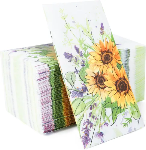 Paquete de 100 toallas de mano desechables para baño, servilletas de papel de girasol, servilletas decorativas de flores de primavera para baño,