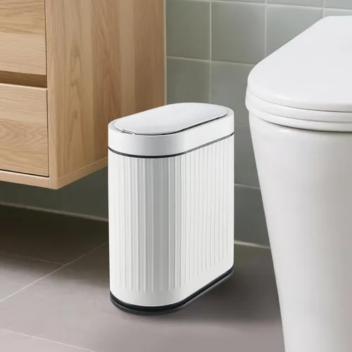 Miniatura 8 de ELPHECO Cubo de Basura para Baño de 2 Galones Cubo de Basura Inteligente de Plástico Impermeable 7.5L Cesto de Basura Decoración de Baño Cubo de Oro