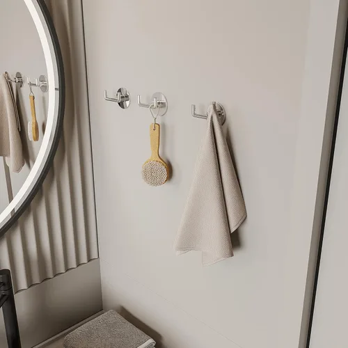 Miniatura 2 de Ruacq Gancho doble adhesivo para toallas, base redonda cromada, bata de baño, soporte para toallas de mano, acero inoxidable y aleación de zinc