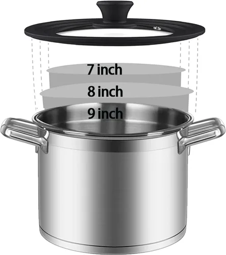 Miniatura 8 de Tapa universal para olla, tapa de sartén para utensilios de cocina de 7, 8 y 9 pulgadas, vidrio templado con borde y mango de silicona resistente al