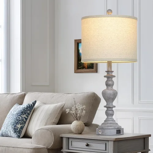 Miniatura 7 de 27" Tall Table Lamps for Living Room, 3-Way Dimmable Touch Control Farmhouse Vintage Table Lamps Set of 2 with USB C+A Ports and AC Outlets, Rustic