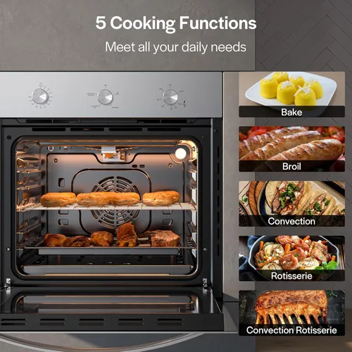 Miniatura 4 de Empava Horno de pared de gas de propano líquido simple de 24 pulgadas. 2.3 pies cúbicos. Funciones de hornear, asar y asador con controles mecánicos