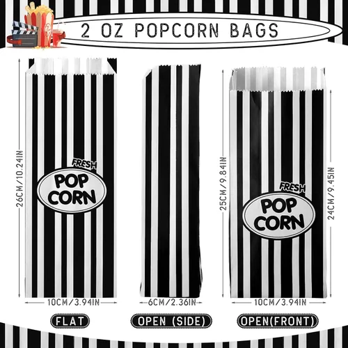 Miniatura 2 de Sherr 1000 bolsas de palomitas de maíz de 2 onzas a granel negras retro a rayas desechables para noches de cine, Navidad, circo, carnaval, fiesta