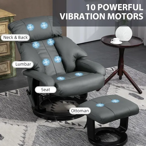 Miniatura 4 de HOMCOM Silla reclinable de masaje con otomana, reclinable giratorio de 360° y reposapiés, vibración de 10 puntos, silla reclinable de piel sintética