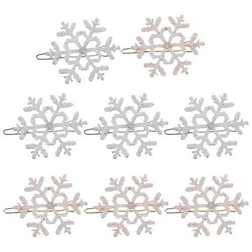 Beaupretty Pinzas para el cabello con diseño de copo de nieve de Navidad, 8 unidades, pasadores de diamantes de imitación para mujeres y niñas,