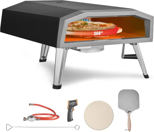 Miniatura 10 de VEVOR Horno de pizza de leña para exteriores, horno de pizza de rotación automática de 12 pulgadas, máquina de pizza de pellets portátil