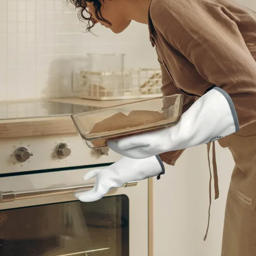 Miniatura 7 de Guantes para barbacoa, guantes de horno de silicona, guantes de horno resistentes al calor con dedos, guantes de horno de cocina guantes para Blanco